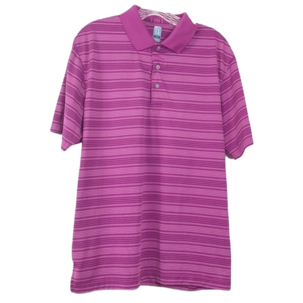 PGA Tour Mens Polo Shirt Size L Purple Striped Short Sleeves Golf Athletic - Picture 1 of 8